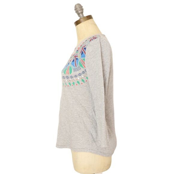 POSTMARK Anthropologie Geometric Aztec Print T-Shirt S Gray 3/4 Sleeve EUC B32 - Picture 4 of 5